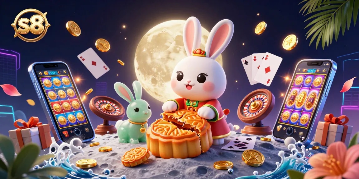 Engage in the thrilling world of s8 with vibrant casino elements and a magical lunar theme.