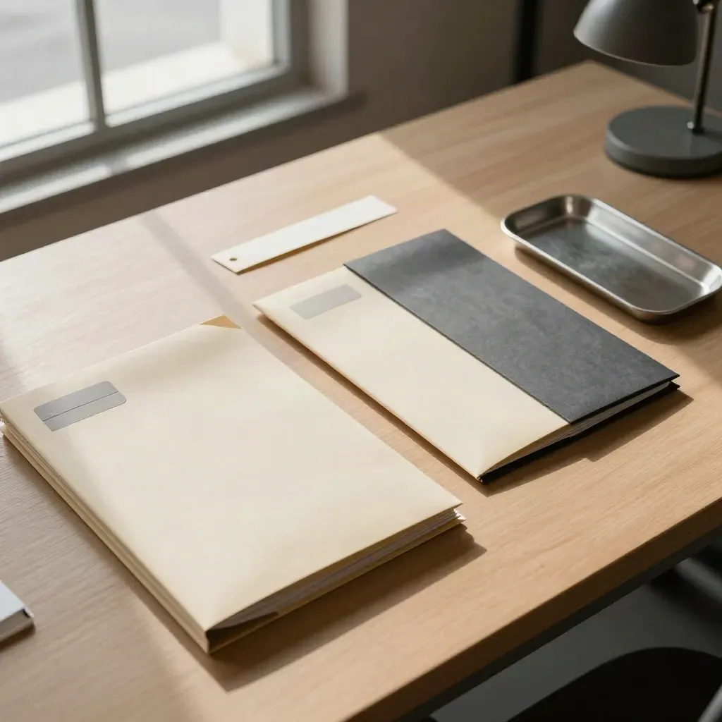 Audit folders and seal tags on a warehouse desk in warm window light.