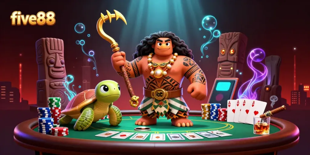 Enjoy an exhilarating poker scene at five88 with a Polynesian demigod and treasures of the casino.